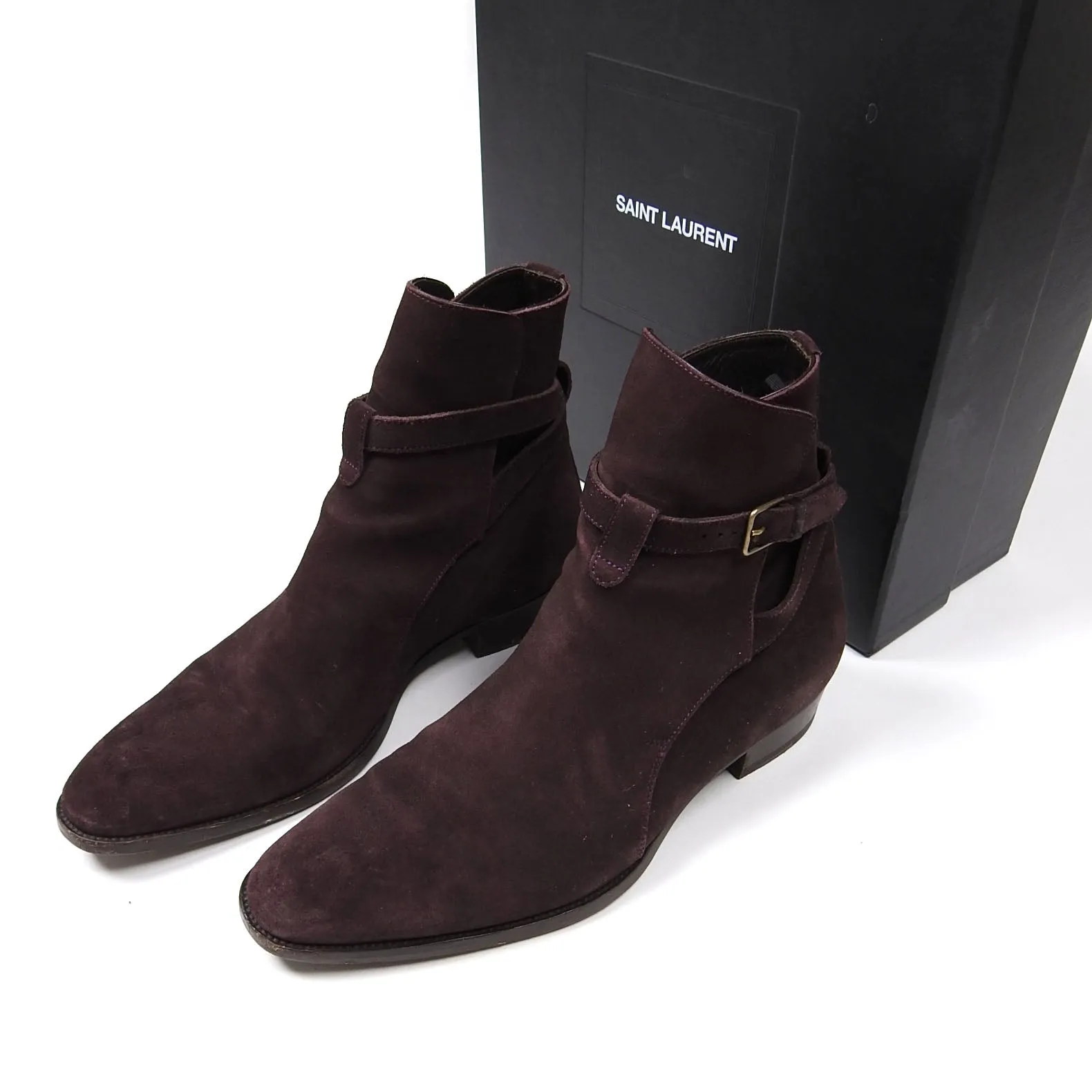 Saint Laurent Suede Wyatt 30 Jodhpur Boots Deep Blood Size 41.5