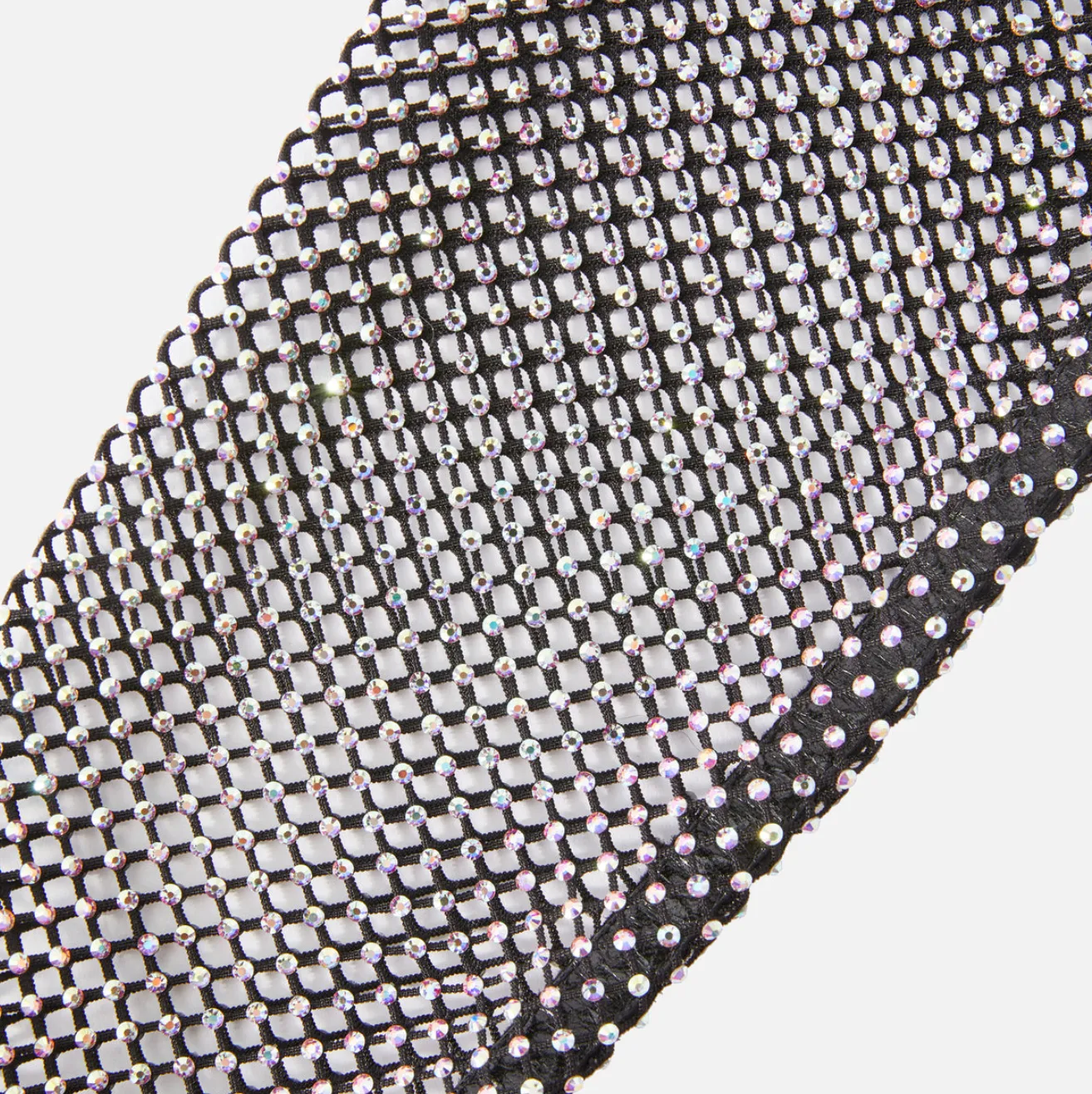SUEDE-TRIMMED CRYSTAL-EMBELLISHED FISHNET KNEE BOOTS