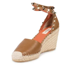 Valentino Light Brown Rockstud Espadrille Wedge