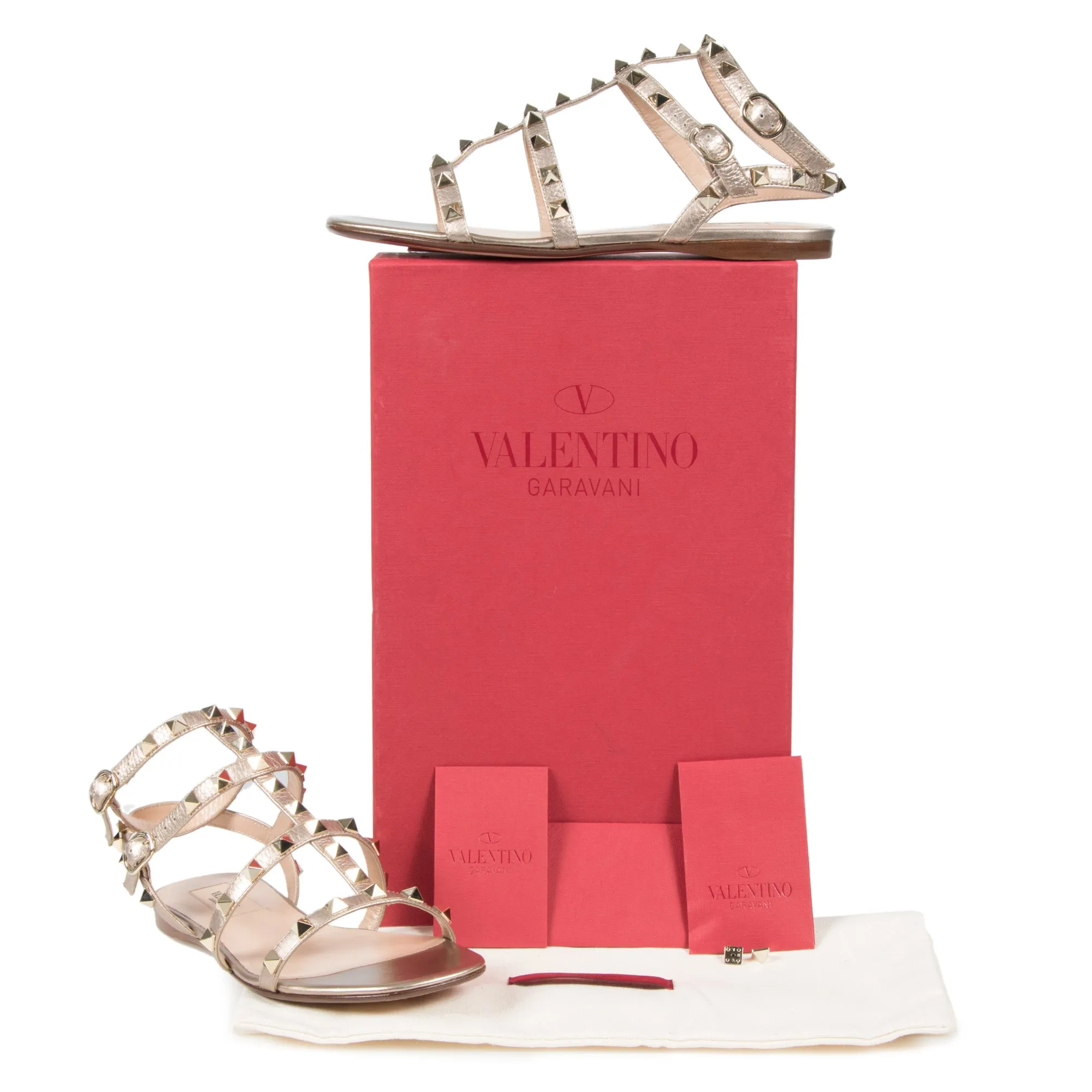 Valentino Rockstud Caged Flat Sandals in Metallic Elk-Print