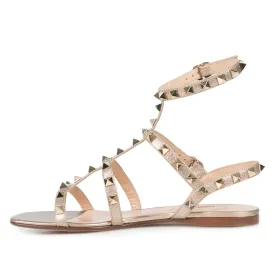Valentino Rockstud Caged Flat Sandals in Metallic Elk-Print