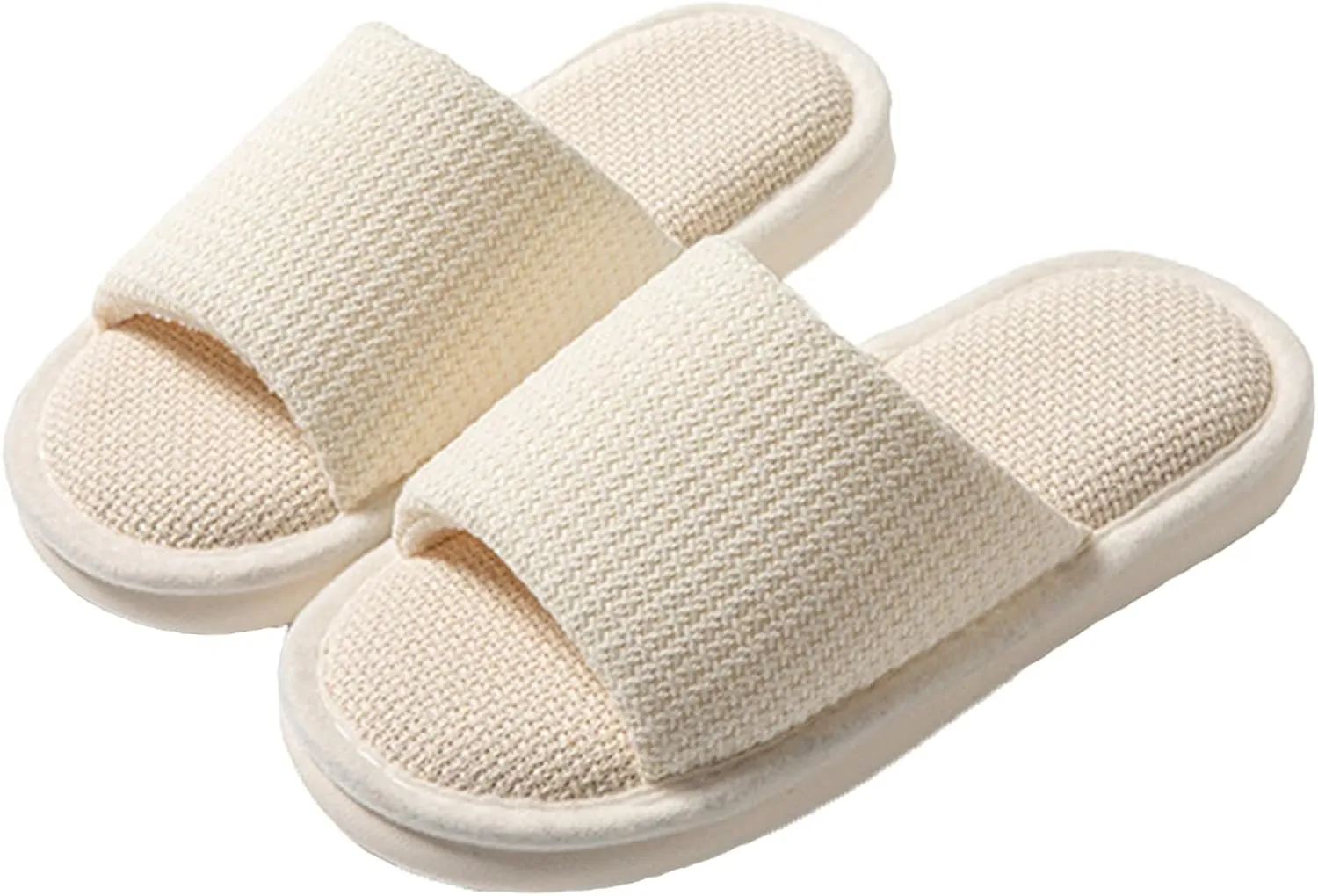 Women's Linen Slippers Cloth Slippers Soft Thick Soled Slippers Open Toe Slip On Bedroom Shoes With Memory Foam