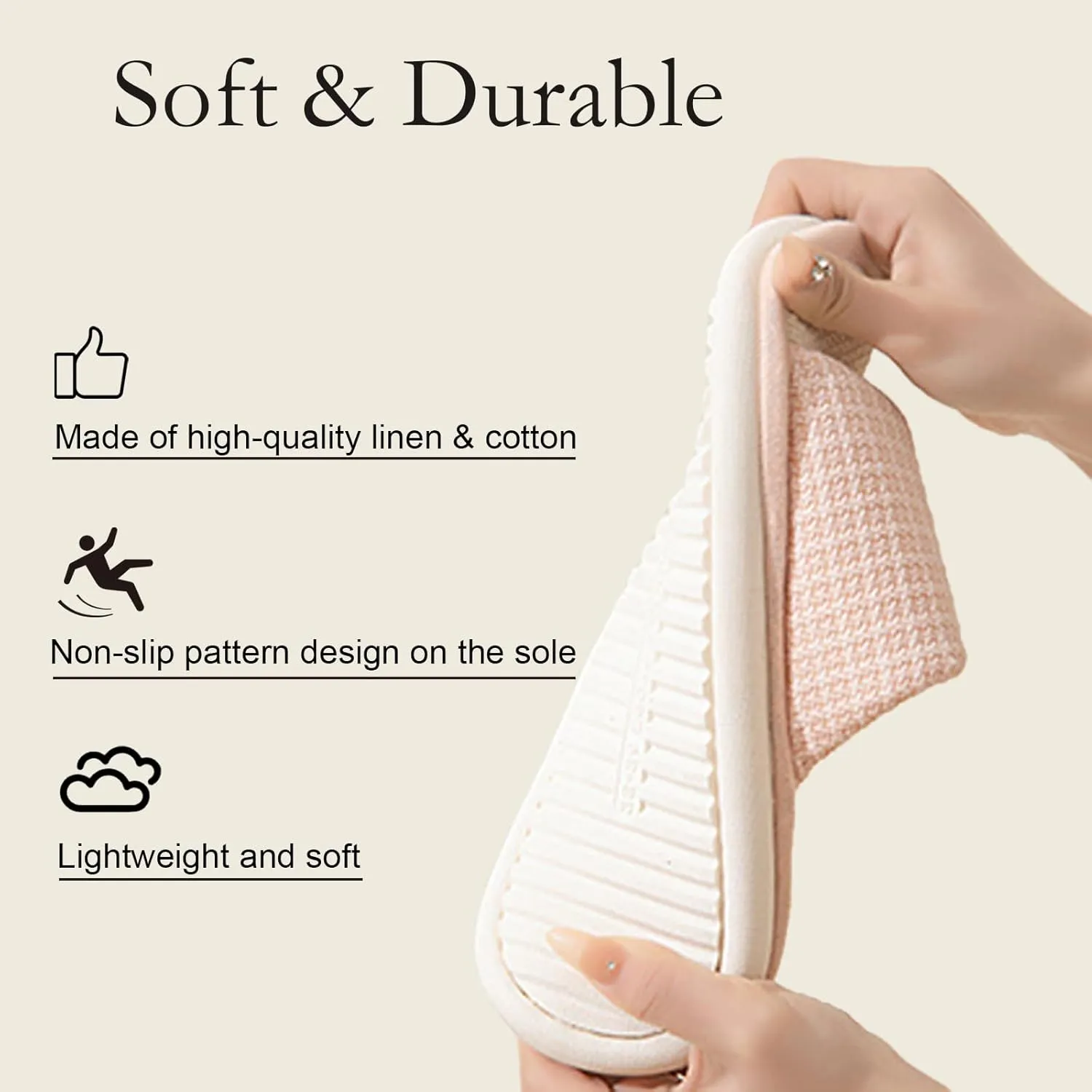 Women's Linen Slippers Cloth Slippers Soft Thick Soled Slippers Open Toe Slip On Bedroom Shoes With Memory Foam