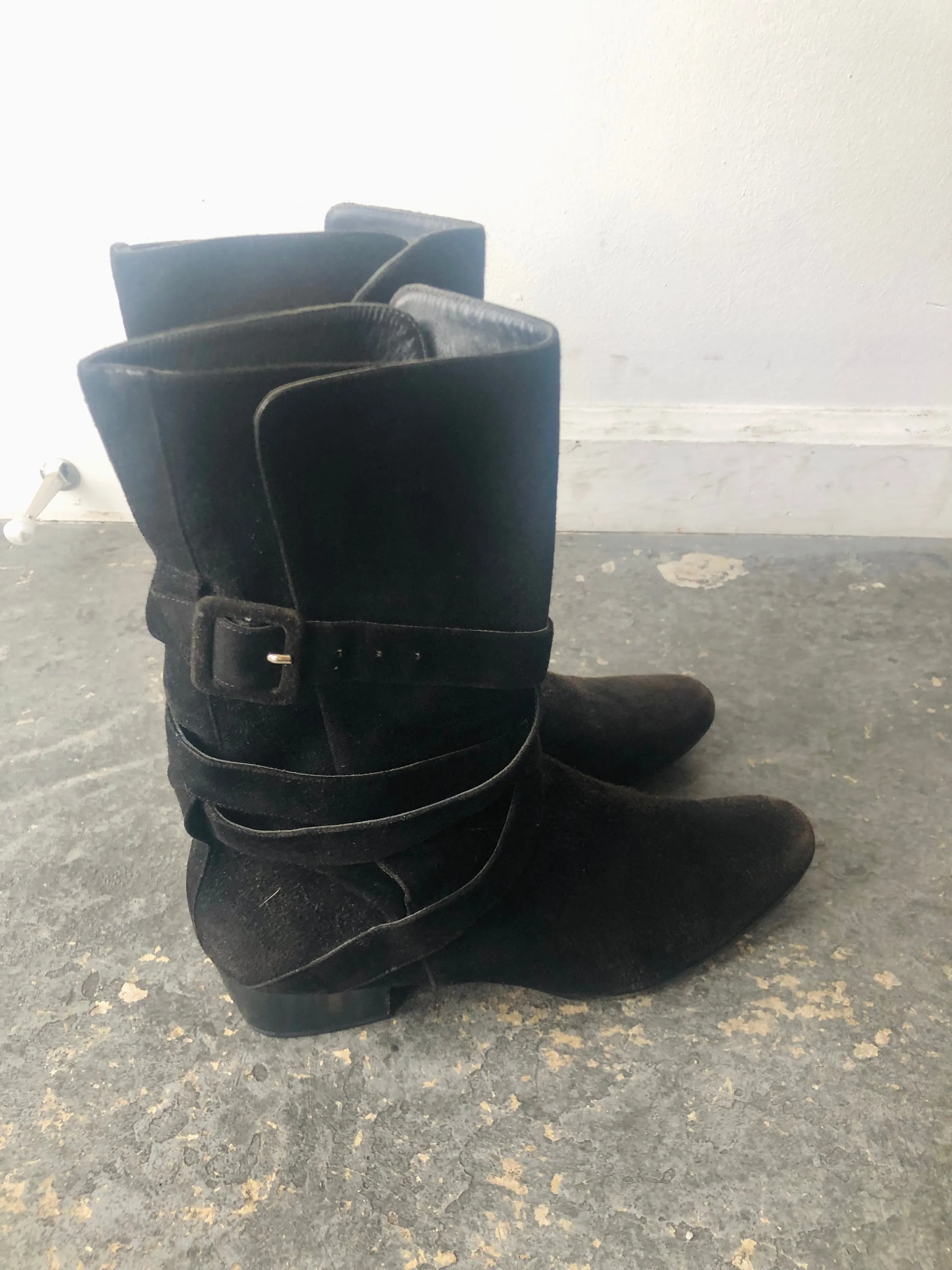 YSL Yves Saint Laurent Black Wrap Boots 7.5