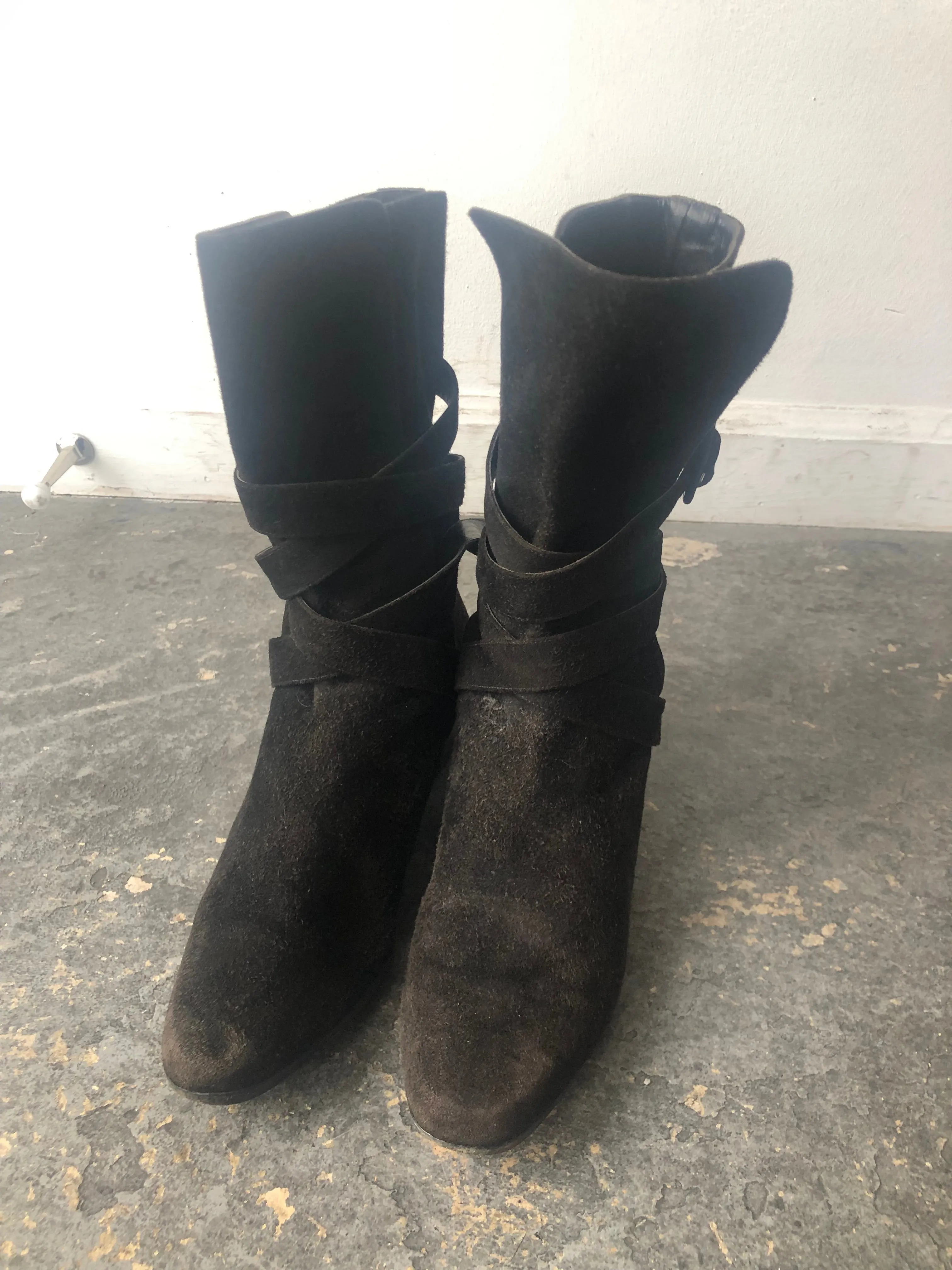 YSL Yves Saint Laurent Black Wrap Boots 7.5