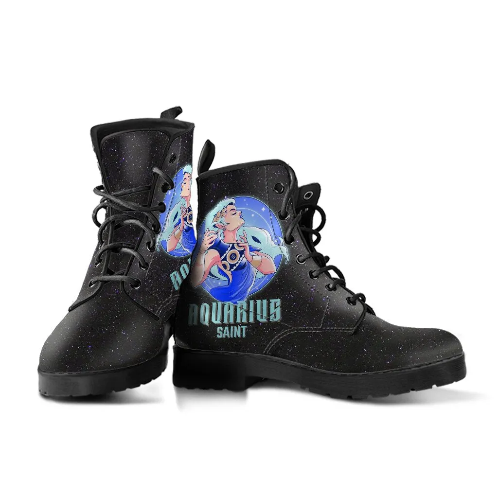 Zodiac Combat Boots - Aquarius #1 | Vegan Leather Lace Up Boots Women, Handmade Lace Up Boots, Women's Boots, Custom Shoes, Aesthetic Shoes, Vegan Shoes
