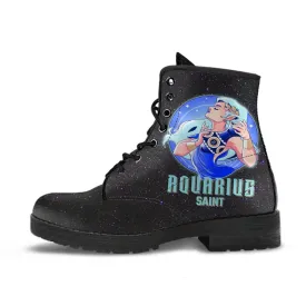Zodiac Combat Boots - Aquarius #1 | Vegan Leather Lace Up Boots Women, Handmade Lace Up Boots, Women's Boots, Custom Shoes, Aesthetic Shoes, Vegan Shoes