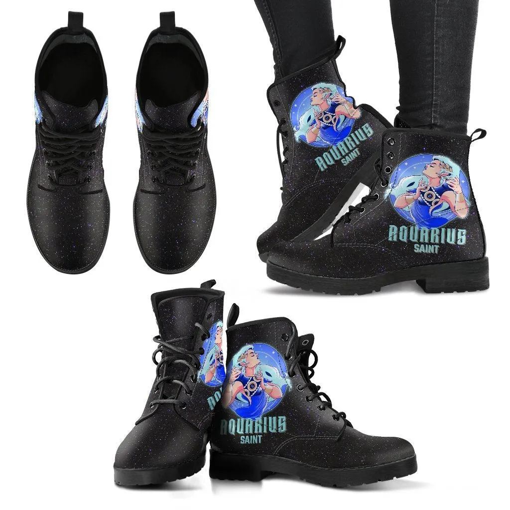 Zodiac Combat Boots - Aquarius #1 | Vegan Leather Lace Up Boots Women, Handmade Lace Up Boots, Women's Boots, Custom Shoes, Aesthetic Shoes, Vegan Shoes