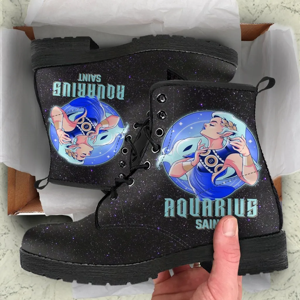 Zodiac Combat Boots - Aquarius #1 | Vegan Leather Lace Up Boots Women, Handmade Lace Up Boots, Women's Boots, Custom Shoes, Aesthetic Shoes, Vegan Shoes