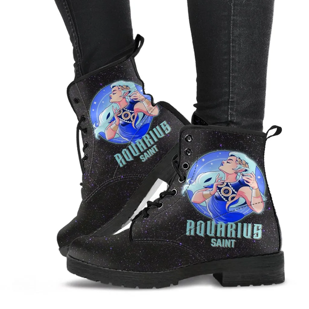 Zodiac Combat Boots - Aquarius #1 | Vegan Leather Lace Up Boots Women, Handmade Lace Up Boots, Women's Boots, Custom Shoes, Aesthetic Shoes, Vegan Shoes